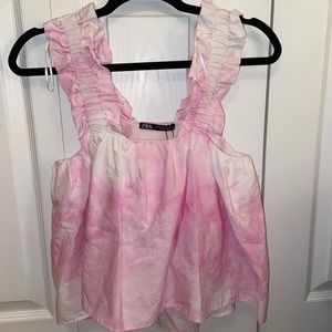 Zara Ruffle Tie Dye Poplin Top - Pink